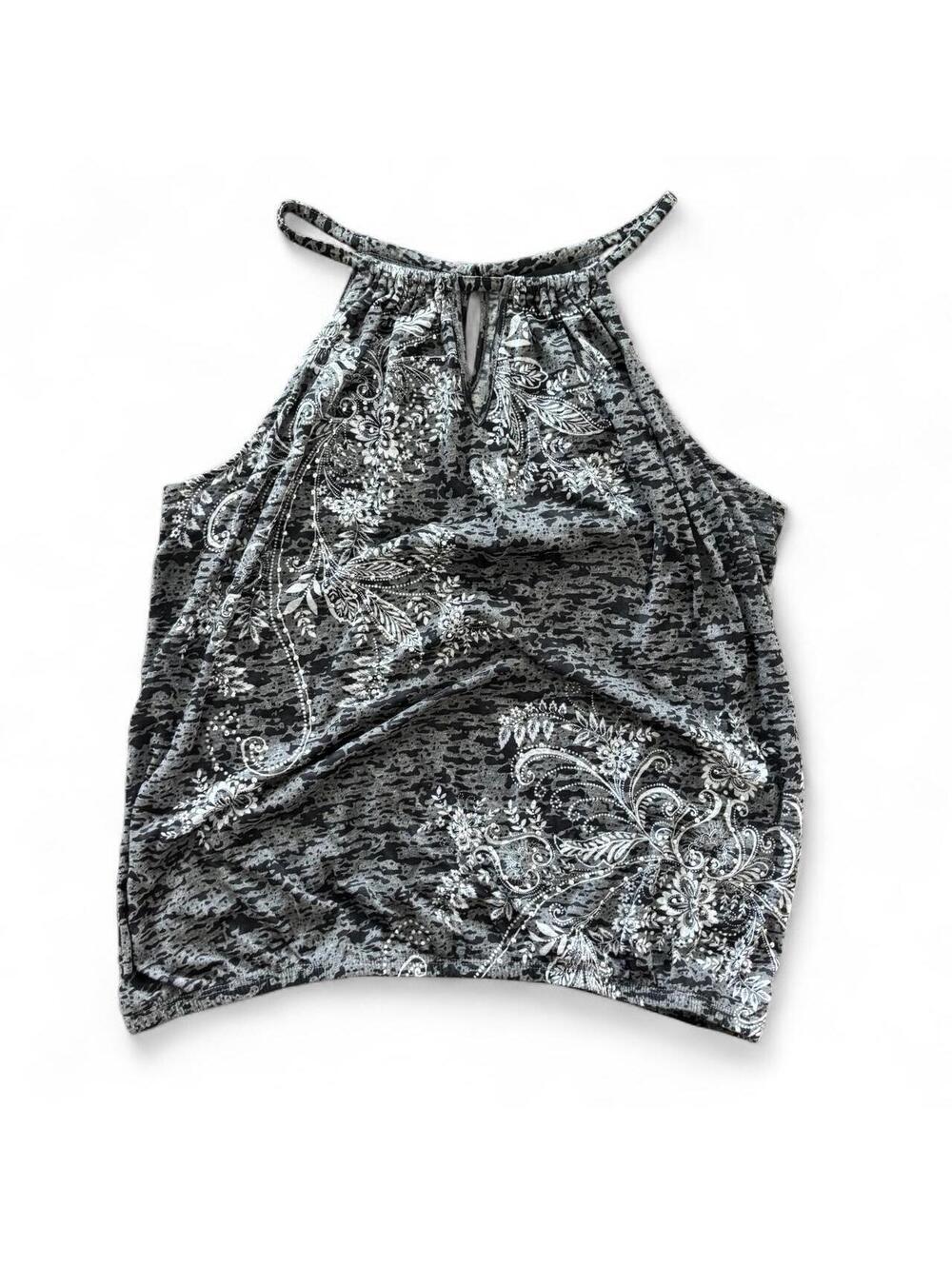 INC International Concepts L Black Gray Floral Paisley Animal Print Halter Top